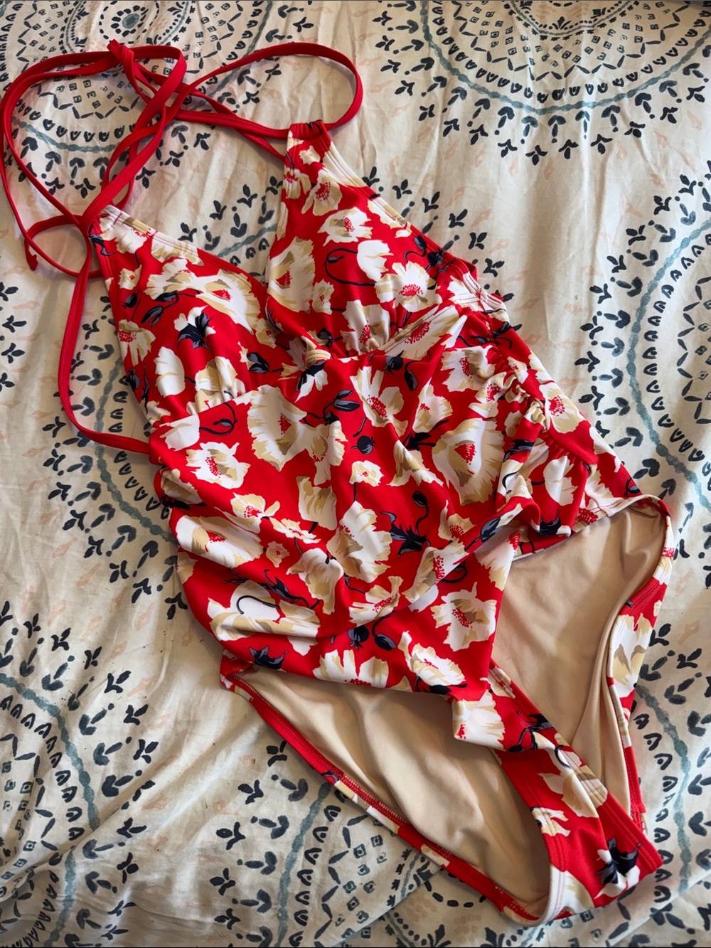 Red Floral One-Piece maternity bathing suit